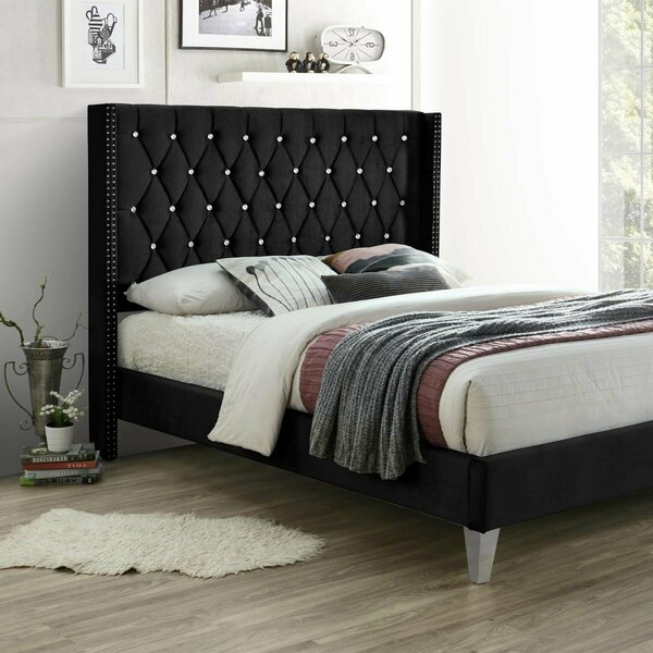 Kd Muebles De Dormitorio 48 x 57 x 81 in. Alexa Velvet Upholstered Full Size Platform Bed Black KD3360693